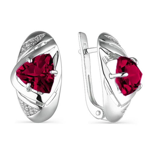 Серебряные cерьги классические с корундом
