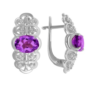 Серебряные cерьги классические с корундом