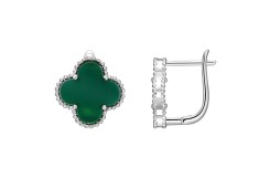 Серебряные cерьги классические с агатом зеленым