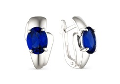 Серебряные cерьги классические с сапфиром