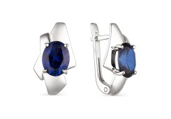 Серебряные cерьги классические с сапфиром