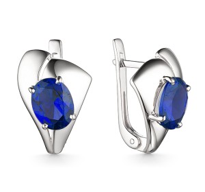 Серебряные cерьги классические с сапфиром