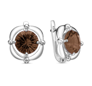 Серебряные cерьги с раух-топазом