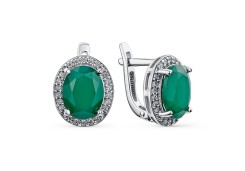 Серебряные cерьги с агатом зеленым