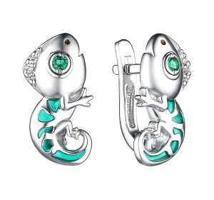 Серебряные cерьги классические с эмалью