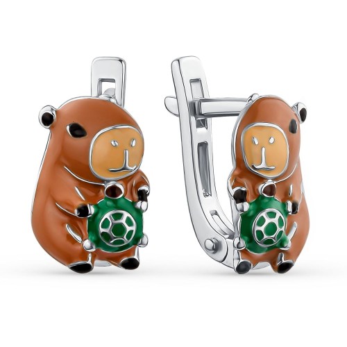 Серебряные cерьги классические с эмалью