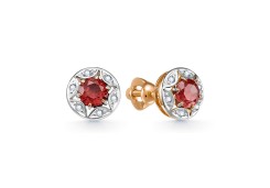 Золотые cерьги пусеты (гвоздики) с гранатом