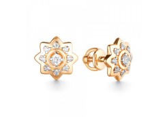 Золотые cерьги пусеты (гвоздики) с фианитом