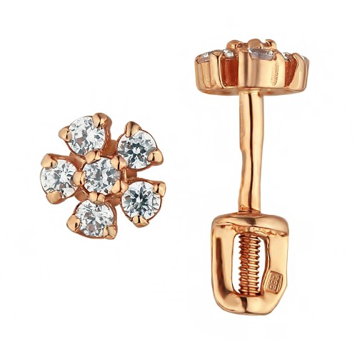 Золотые cерьги пусеты (гвоздики) с фианитом