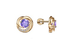 Золотые cерьги пусеты (гвоздики) с танзанитом
