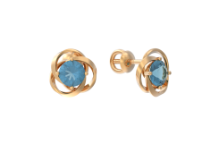 Золотые cерьги пусеты (гвоздики) с топазом