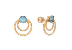 Золотые cерьги пусеты (гвоздики) с топазом