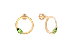 Золотые cерьги пусеты (гвоздики) с хризолитом