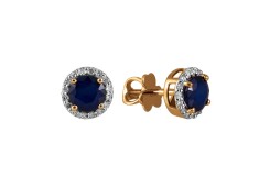 Золотые cерьги пусеты (гвоздики) с сапфиром