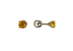 Золотые cерьги пусеты (гвоздики) с цитрином