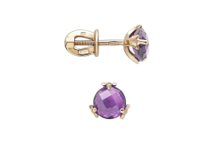 Золотые cерьги пусеты (гвоздики) с аметистом