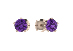 Золотые cерьги пусеты (гвоздики) с аметистом