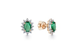 Золотые cерьги пусеты (гвоздики) с изумрудом