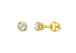 Серьги пусеты (гвоздики) из желтого золота с фианитом