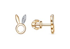 Серебряные cерьги пусеты (гвоздики) с позолотой с фианитом