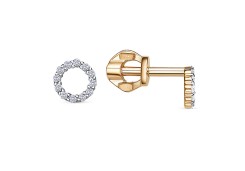 Серебряные cерьги пусеты (гвоздики) с позолотой с фианитом