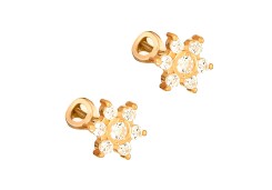 Серебряные cерьги пусеты (гвоздики) с позолотой с фианитом