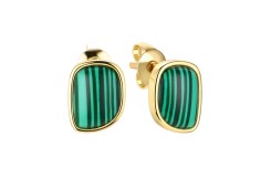 Серебряные cерьги пусеты (гвоздики) с позолотой с малахитом