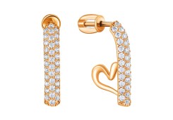 Серебряные cерьги пусеты (гвоздики) с позолотой с фианитом