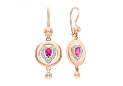 Золотые cерьги висячие с корундом