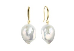 Серебряные cерьги висячие с позолотой с жемчугом