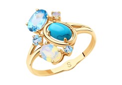 Золотое кольцо с полудрагоценными камнями