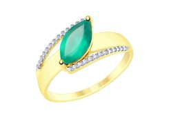 Кольцо из желтого золота с агатом зеленым