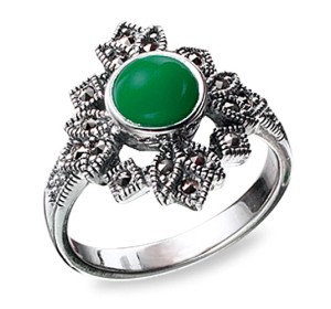 Серебряное кольцо с агатом зеленым