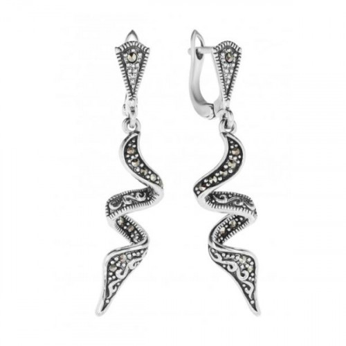 Серебряные cерьги висячие с марказитом