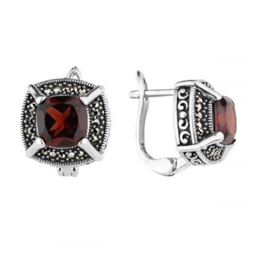 Серебряные cерьги классические с гранатом