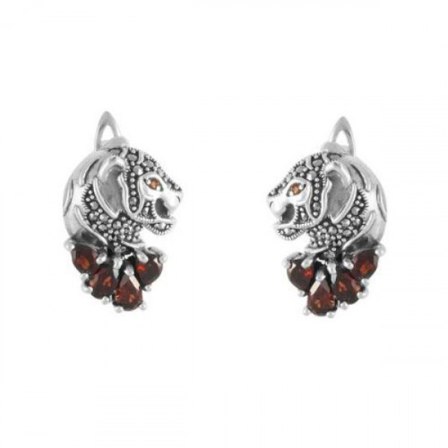 Серебряные cерьги классические с гранатом