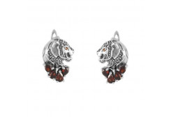 Серебряные cерьги классические с гранатом