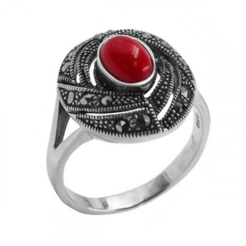 Серебряное кольцо с кораллом