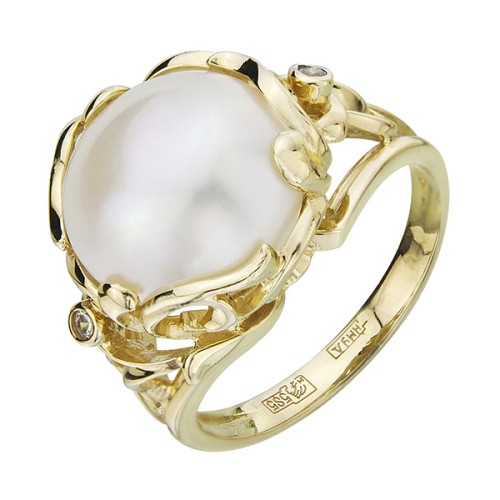 Кольцо из желтого золота с жемчугом