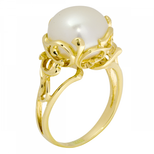 Кольцо из желтого золота с жемчугом
