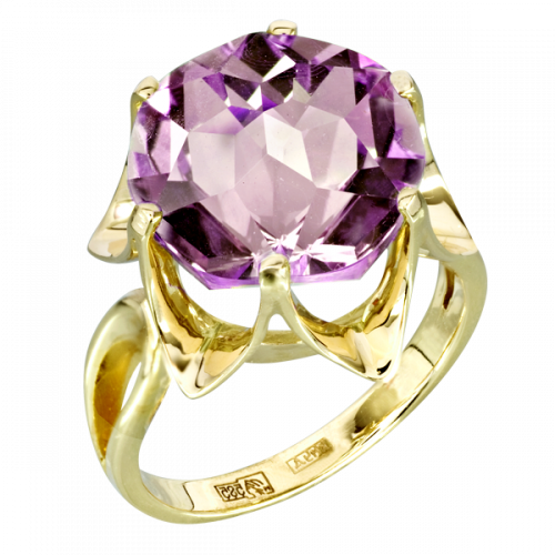 Кольцо из желтого золота с аметистом