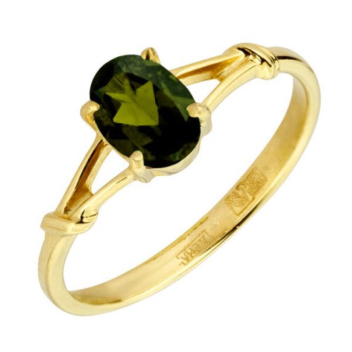 Кольцо из желтого золота с хризолитом