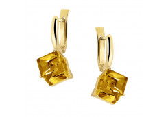 Серьги висячие из желтого золота с цитрином
