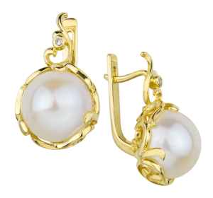 Серьги классические из желтого золота с жемчугом
