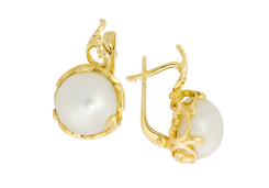 Серьги классические из желтого золота с жемчугом