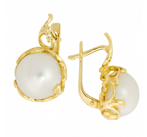 Серьги классические из желтого золота с жемчугом
