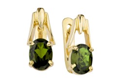 Серьги из желтого золота с хризолитом