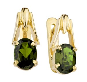 Серьги из желтого золота с хризолитом