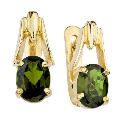 Серьги из желтого золота с хризолитом