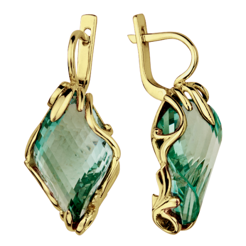 Серьги из желтого золота с аквамарином